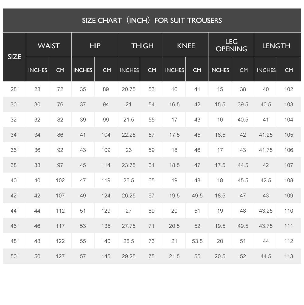pants sizes