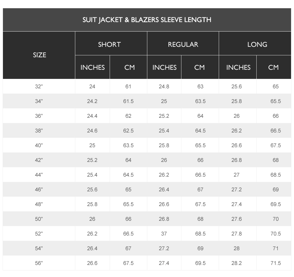 jacket suit sizes